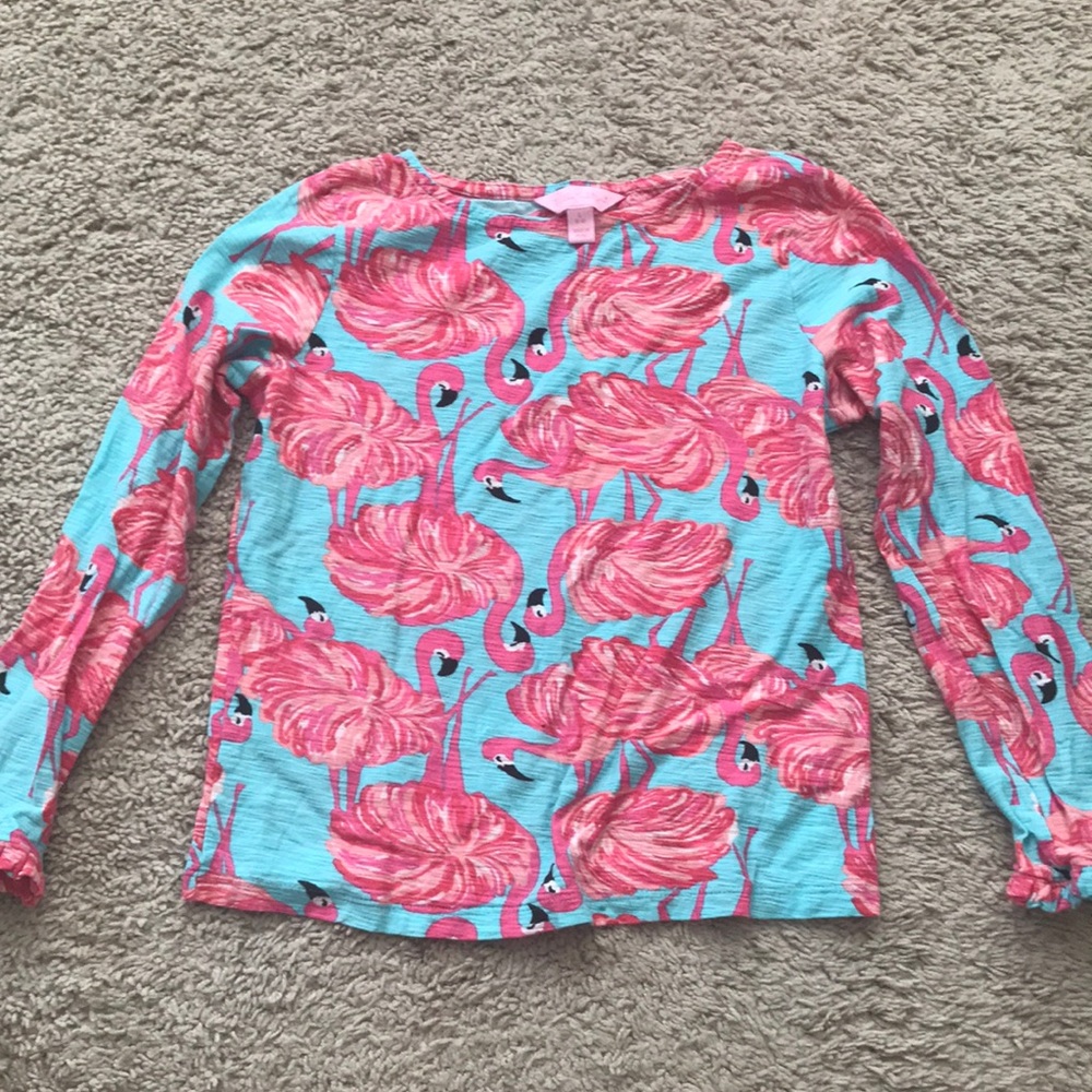 Girls gimme some leg flamingo shirt 8 10
